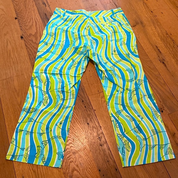 Lilly Pulitzer Vtg Fish Print Crop Pant Womens Size 10 Green Blue Funky Retro - Picture 7 of 8